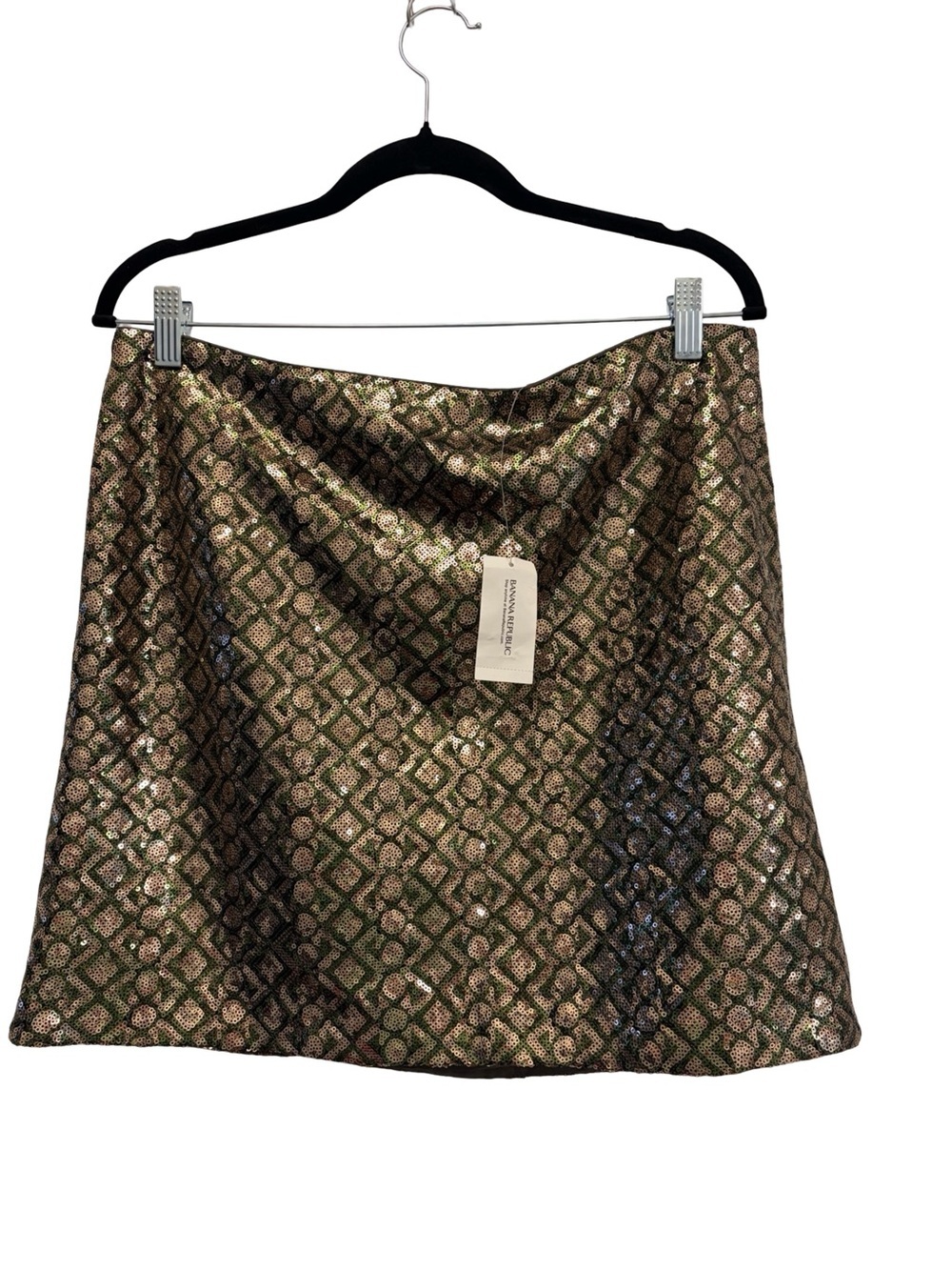 NWT Banana Republic Metallic Sequined Mini Skirt Size 12 Green Bronze Gold